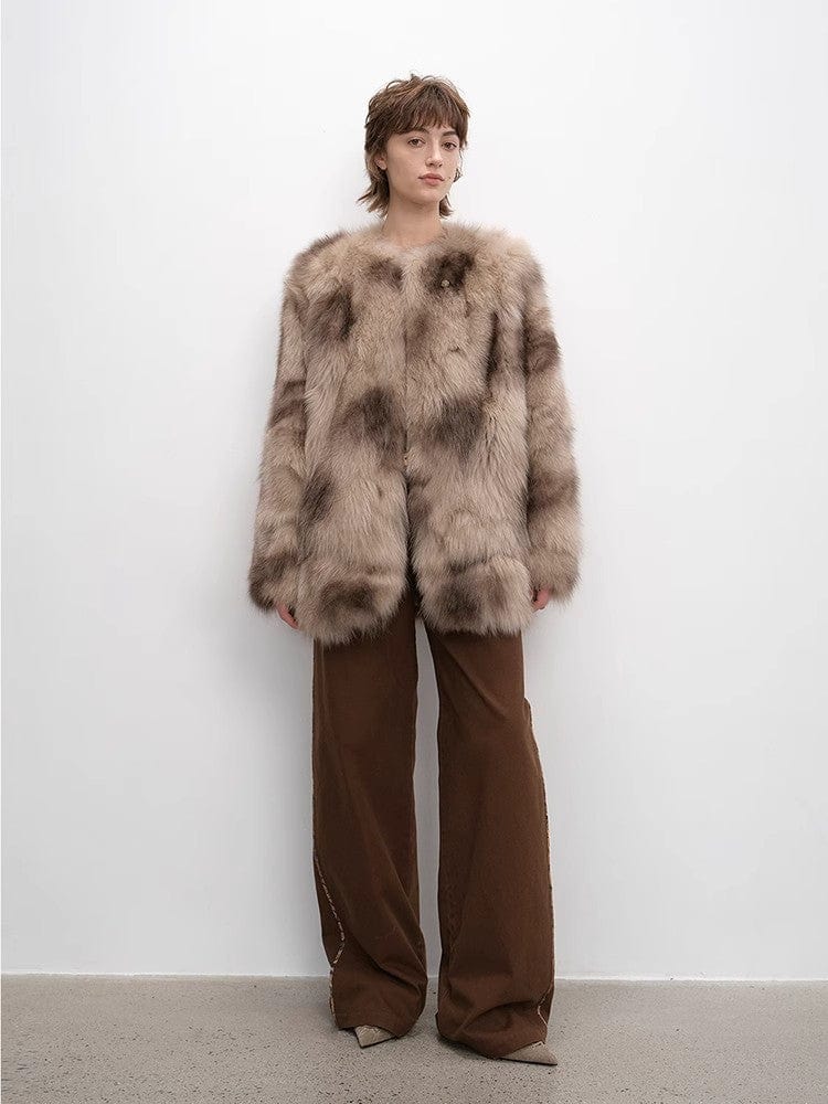Fireladyfur Clothing Women's Fashion - Women's Clothing - Jackets & Coats - Real Fur Heartbeat Private Collection Casual Casual Sense of Chicken Heart Collar Two-Color Printing Craft Disc Buckle Fox Fur Co