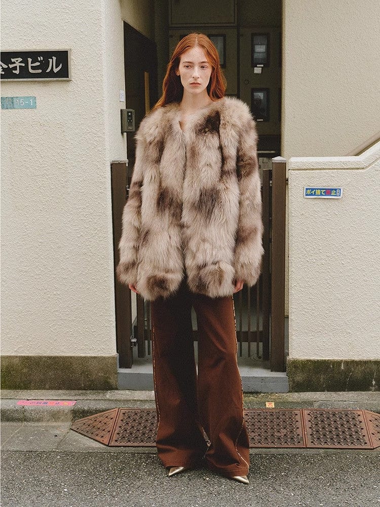 Fireladyfur Clothing Women's Fashion - Women's Clothing - Jackets & Coats - Real Fur Heartbeat Private Collection Casual Casual Sense of Chicken Heart Collar Two-Color Printing Craft Disc Buckle Fox Fur Co