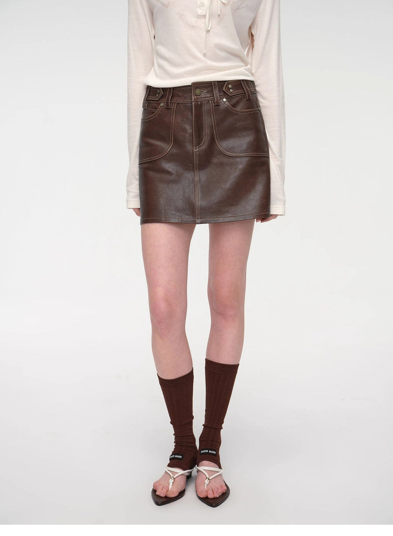 Fireladyfur Clothing Women's Fashion - Women's Clothing - Jackets & Coats - Real Fur "Houston Street" New Zealand Imported Sheepskin Vintage A-Line Short Skirt
