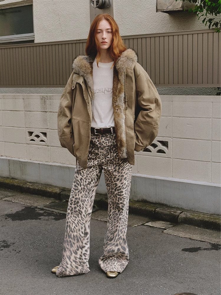 Fireladyfur Clothing Women's Fashion - Women's Clothing - Jackets & Coats - Real Fur "Impressionist" 90 Goose Down Jacket, Detachable Wolf Fur Collar, Rabbit Fur Lining, Hooded Down Parka