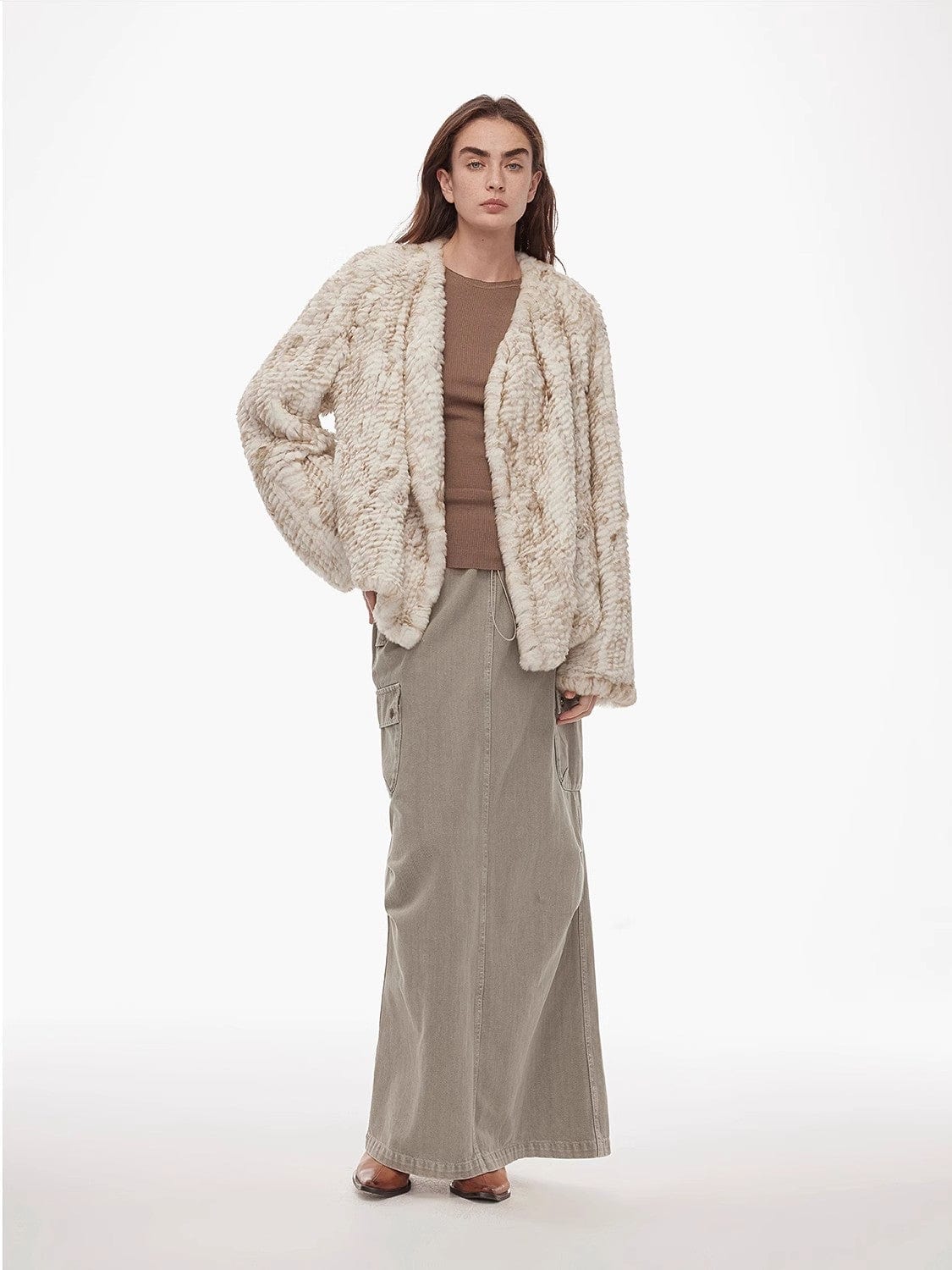 Fireladyfur Clothing Women's Fashion - Women's Clothing - Jackets & Coats - Real Fur "Inspiration Glimpse" Lapel Double-Breasted Loose Woven Rex Rabbit Fur Coat for Women in Winter