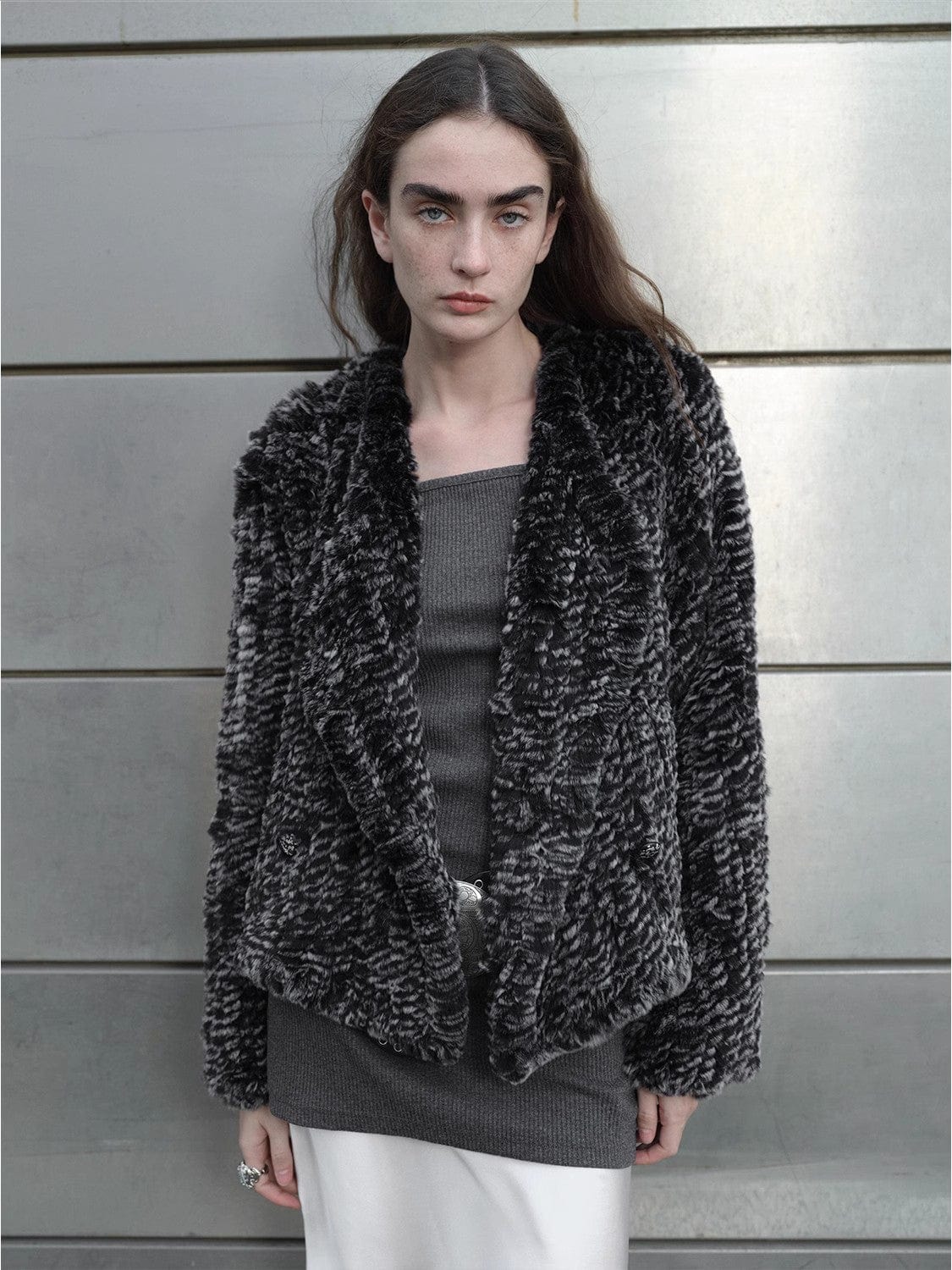Fireladyfur Clothing Women's Fashion - Women's Clothing - Jackets & Coats - Real Fur "Inspiration Glimpse" Lapel Double-Breasted Loose Woven Rex Rabbit Fur Coat for Women in Winter
