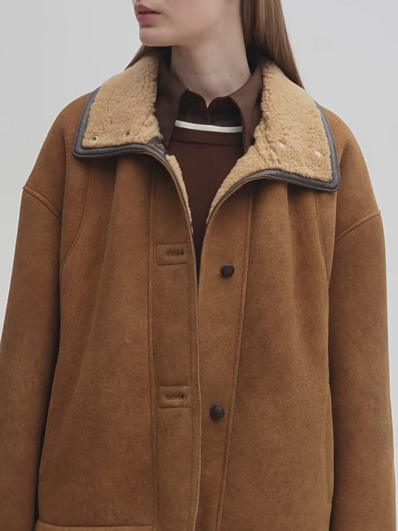 Fireladyfur Clothing Women's Fashion - Women's Clothing - Jackets & Coats - Real Fur "Knight's Contract" Merino Wool Sheepskin Coat With Fur-Faced Stand-Up Collar