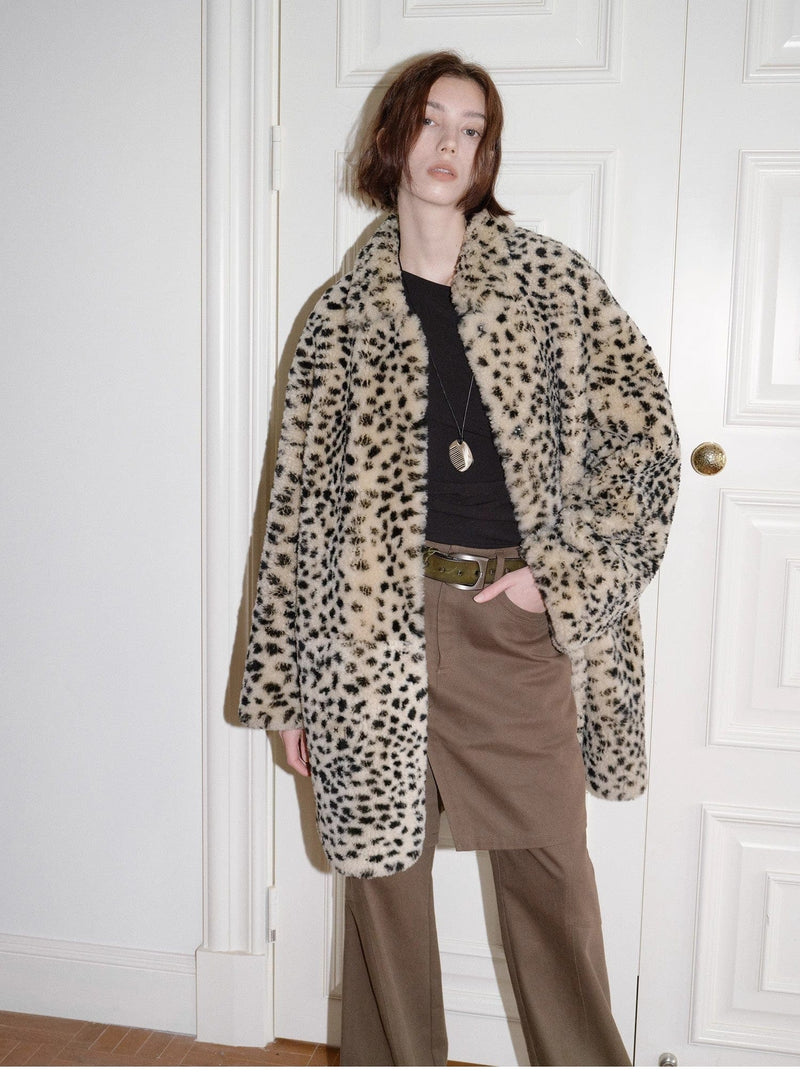 Fireladyfur Clothing Women's Fashion - Women's Clothing - Jackets & Coats - Real Fur "Leopard Print Sniper" Imported Merino Sheepskin Fashionable Off-Shoulder Slim Mid-Length Fur Coat