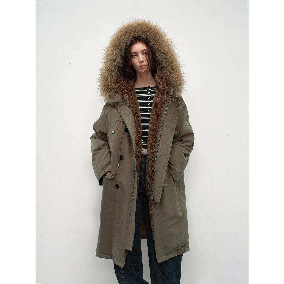 Fireladyfur Clothing Women's Fashion - Women's Clothing - Jackets & Coats - Real Fur “Manchester City Old Stories II”long Raccoon Fur Collar 90 Duck Down Parka