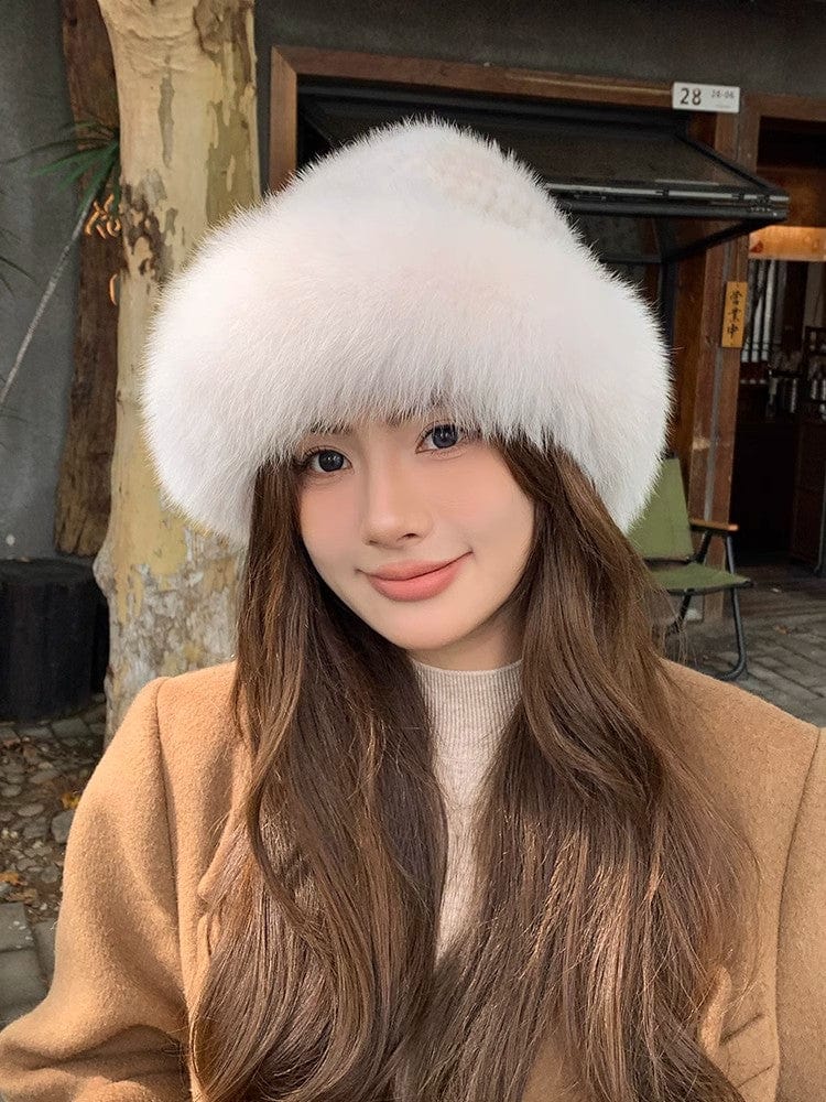 Fireladyfur Clothing Women's Fashion - Women's Clothing - Jackets & Coats - Real Fur Mink Fur Hat Women Autumn Winter Fox Fur Bucket Hat