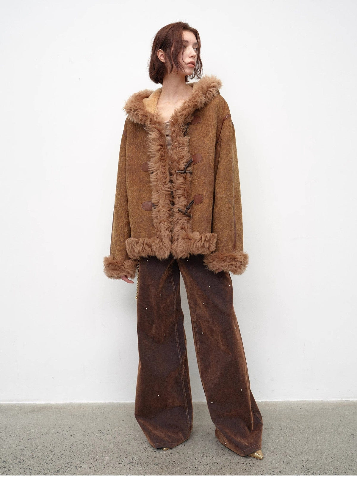Fireladyfur Clothing Women's Fashion - Women's Clothing - Jackets & Coats - Real Fur "Modern Weekend" Drop Shoulder Hooded Merino Wool Sheepskin Fur Coat Winter