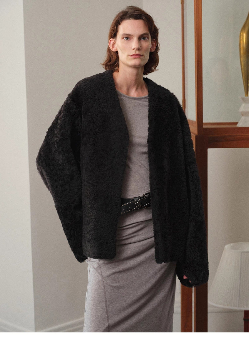 Fireladyfur Clothing Women's Fashion - Women's Clothing - Jackets & Coats - Real Fur "Paris Night" Luxury Lightweight V-Neck Mid-Length Imported Ragone Sheepskin Fur Coat