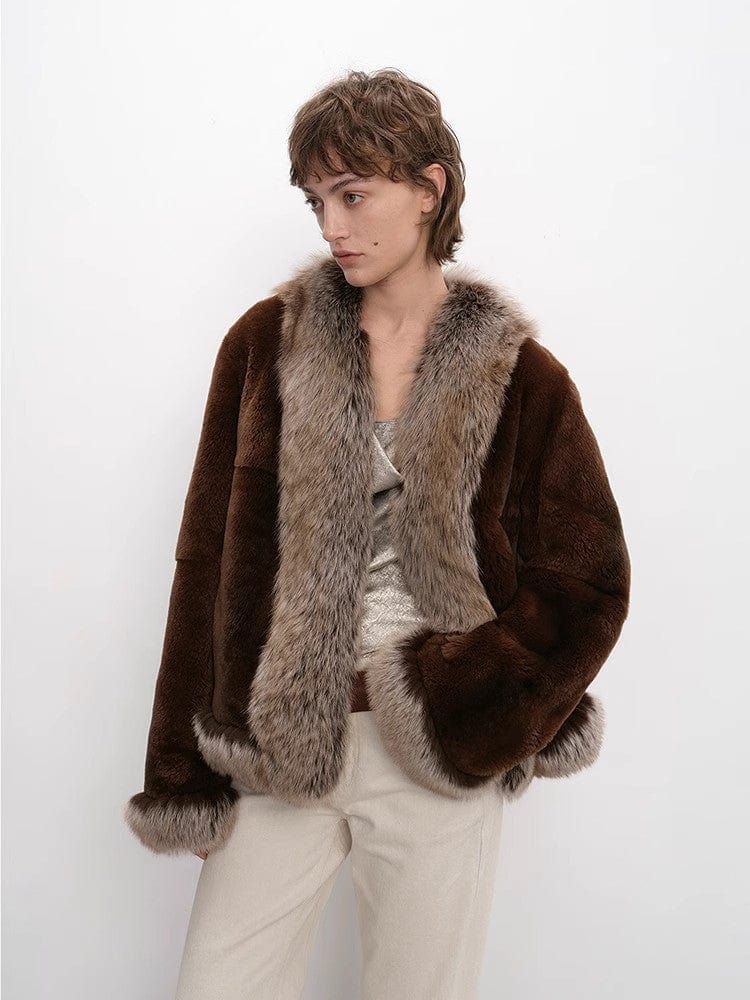 Fireladyfur Clothing Women's Fashion - Women's Clothing - Jackets & Coats - Real Fur Paris Pictorial Vintage Two-Tone Fox Fur Collar Soft Otter Fur Jacket
