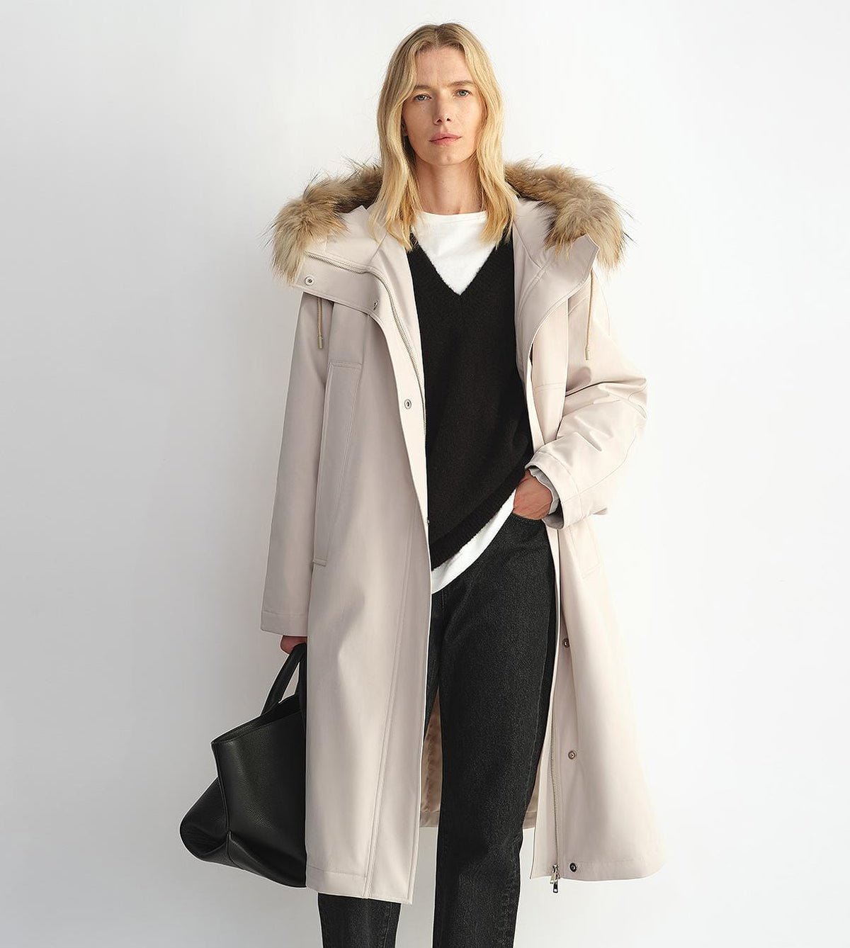 Fireladyfur Clothing Women's Fashion - Women's Clothing - Jackets & Coats - Real Fur Removable Raccoon Fur Collar 90 White Velvet Parka Women's Double Zipper Coat