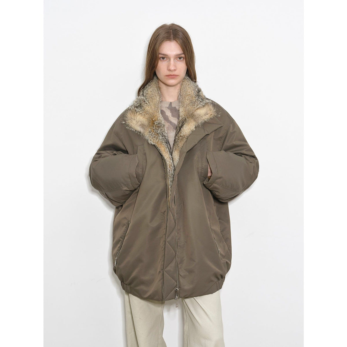Fireladyfur Clothing Women's Fashion - Women's Clothing - Jackets & Coats - Real Fur S（4-6） / Green Travel Notes Fashionable Warm and Fluffy Waterproof Outdoor Fox Fur Collar Removable Down Parka for Winter