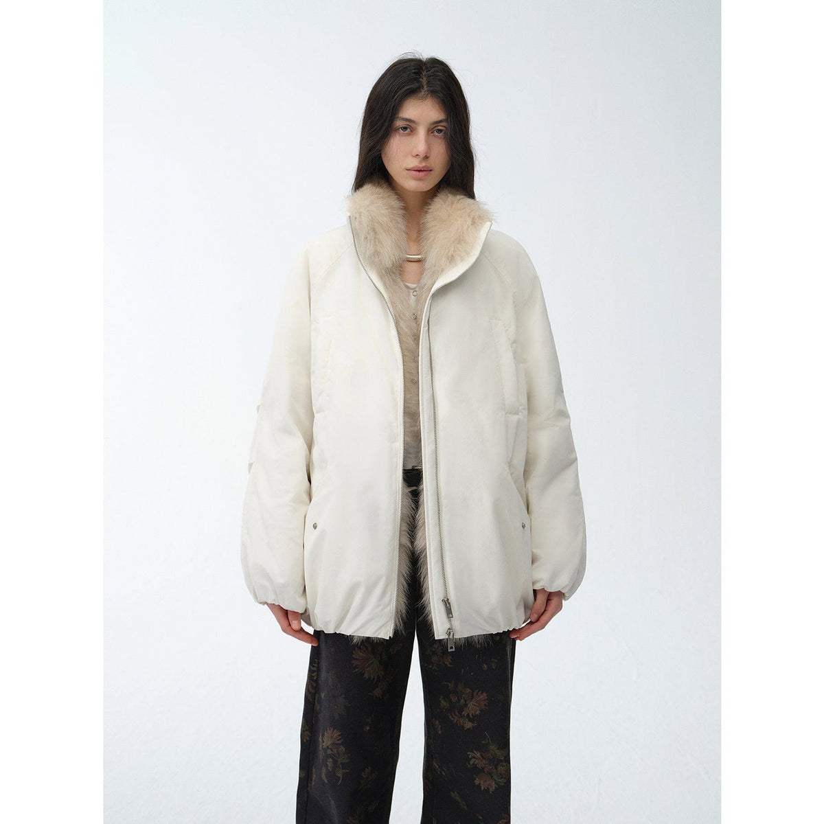 Fireladyfur Clothing Women's Fashion - Women's Clothing - Jackets & Coats - Real Fur S（4-6） / Original White "Warm Dialogue" Two-Tone Fox Fur Collar Detachable 90 Goose Down Jacket Mid-Length Down Parka