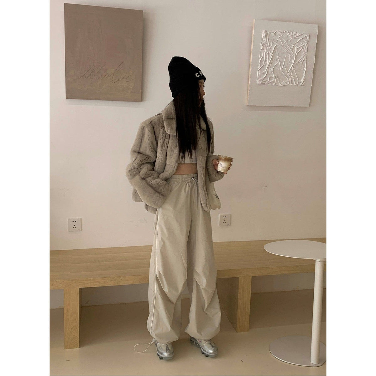 Fireladyfur Clothing Women's Fashion - Women's Clothing - Jackets & Coats - Real Fur S（4-6） / Textured Gray Alice Honey Imported Rex Rabbit Fur Coat
