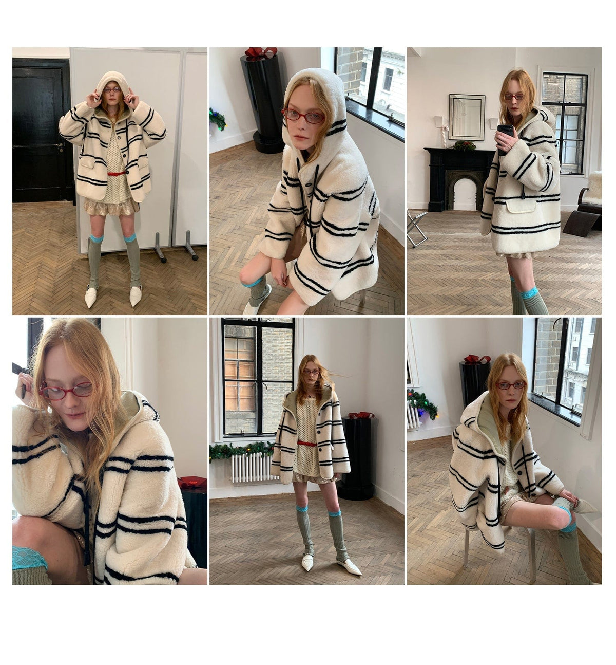 Fireladyfur Clothing Women's Fashion - Women's Clothing - Jackets & Coats - Real Fur Snowy New Year Merino Sheepskin Lamb Wool Striped Jacket
