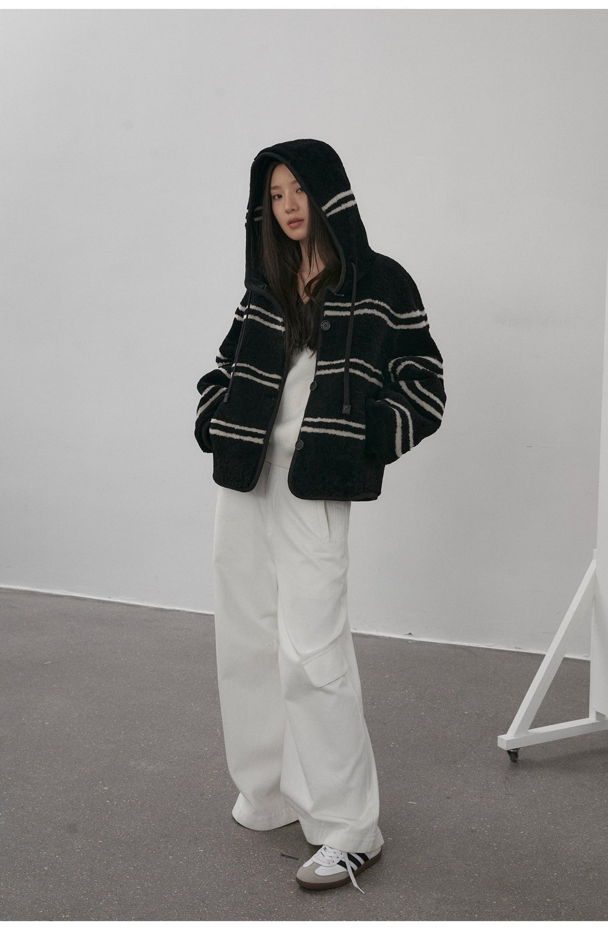 Fireladyfur Clothing Women's Fashion - Women's Clothing - Jackets & Coats - Real Fur Snowy New Year Merino Sheepskin Lamb Wool Striped Jacket