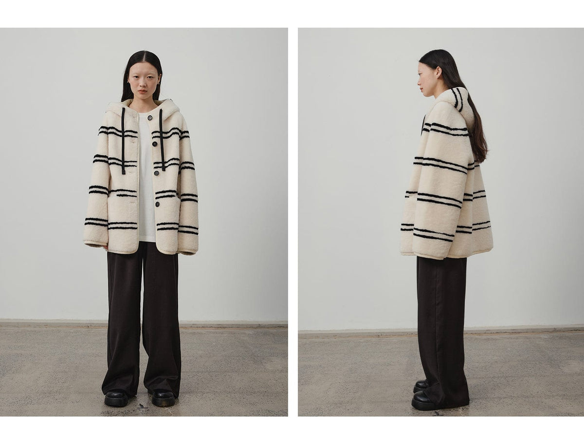 Fireladyfur Clothing Women's Fashion - Women's Clothing - Jackets & Coats - Real Fur Snowy New Year Merino Sheepskin Lamb Wool Striped Jacket