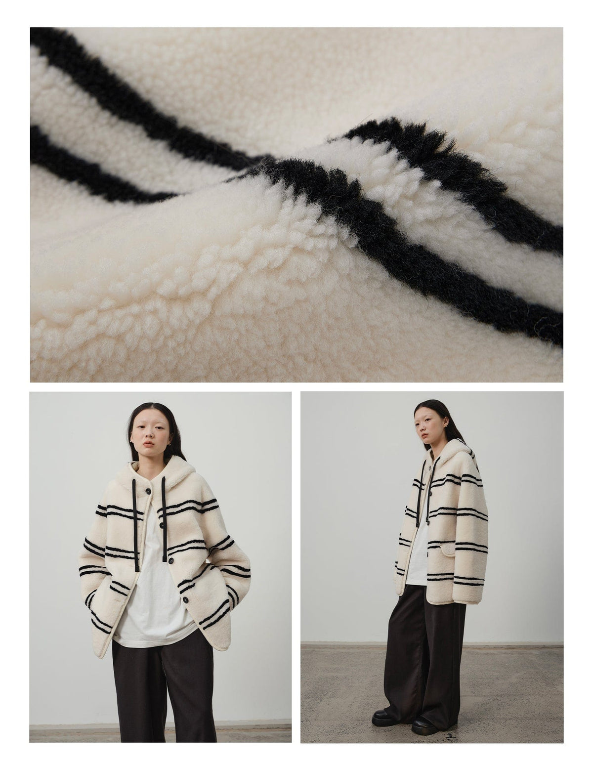 Fireladyfur Clothing Women's Fashion - Women's Clothing - Jackets & Coats - Real Fur Snowy New Year Merino Sheepskin Lamb Wool Striped Jacket