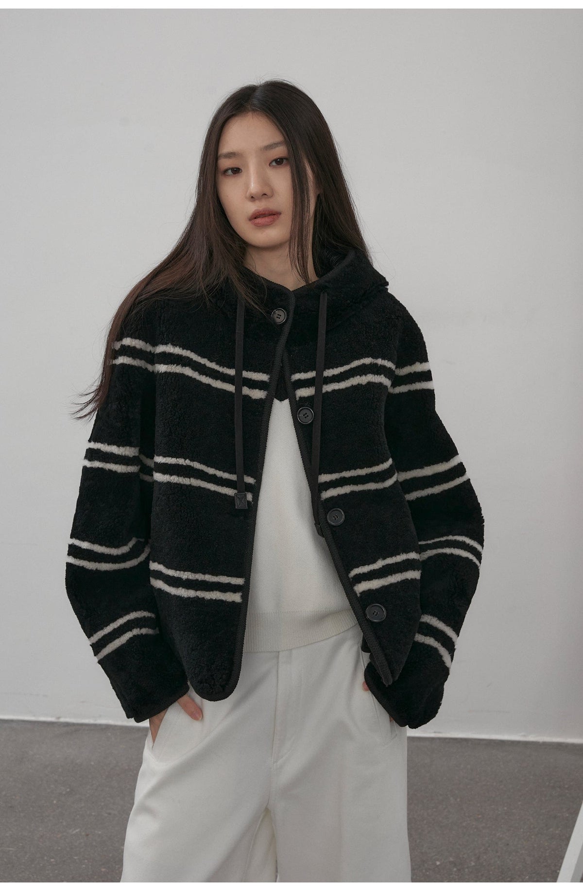 Fireladyfur Clothing Women's Fashion - Women's Clothing - Jackets & Coats - Real Fur Snowy New Year Merino Sheepskin Lamb Wool Striped Jacket