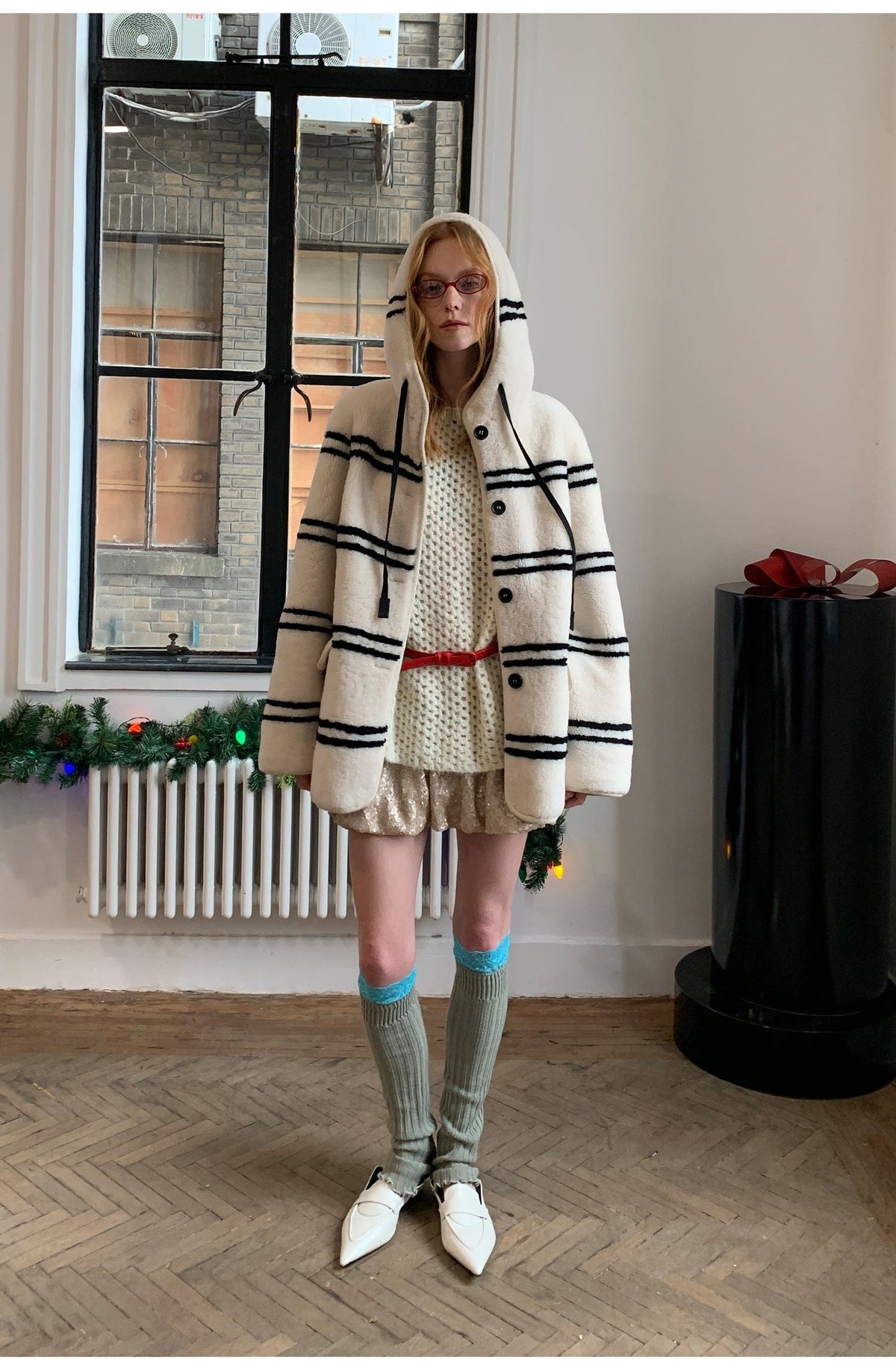 Fireladyfur Clothing Women's Fashion - Women's Clothing - Jackets & Coats - Real Fur Snowy New Year Merino Sheepskin Lamb Wool Striped Jacket