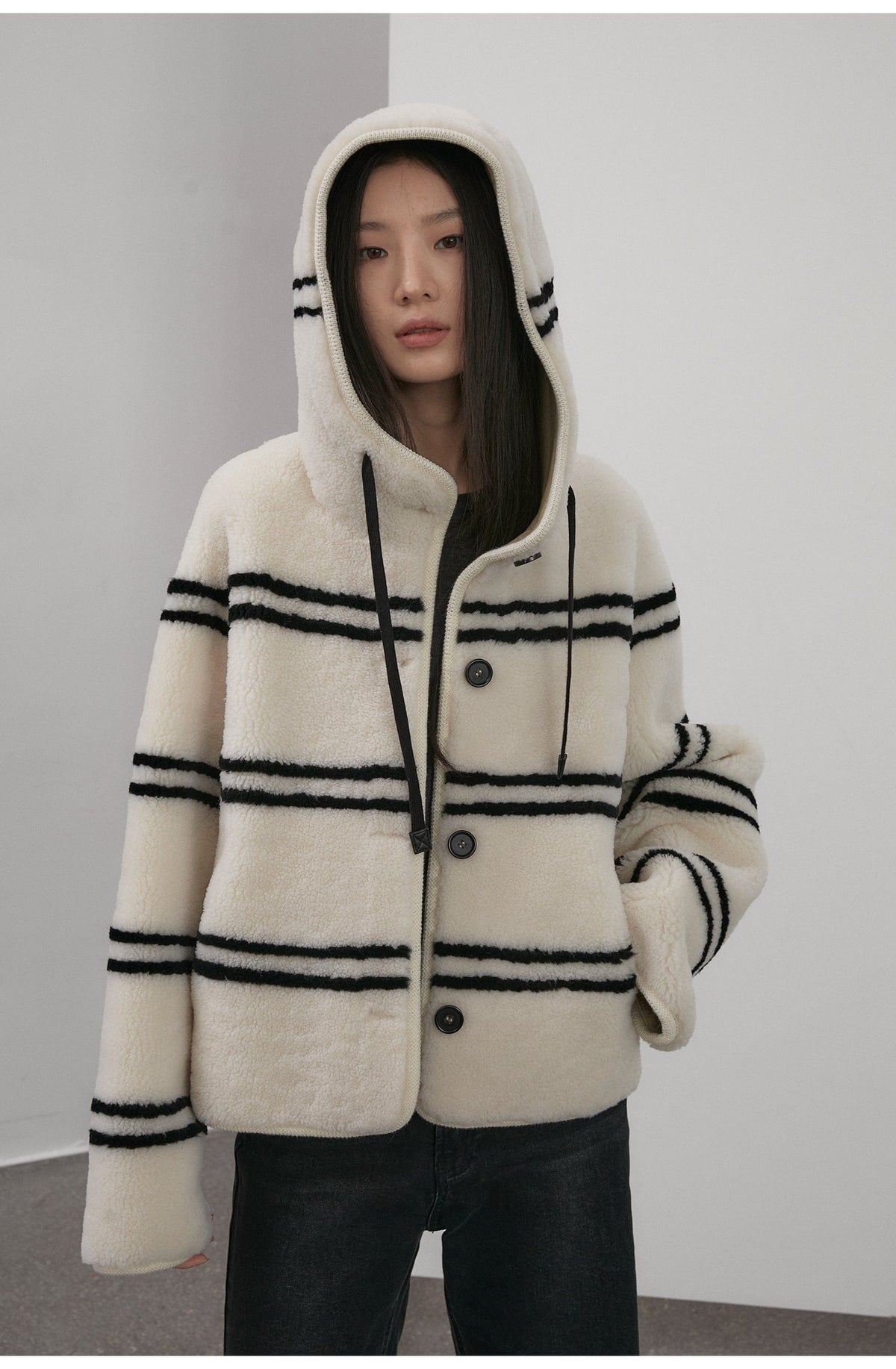 Fireladyfur Clothing Women's Fashion - Women's Clothing - Jackets & Coats - Real Fur Snowy New Year Merino Sheepskin Lamb Wool Striped Jacket