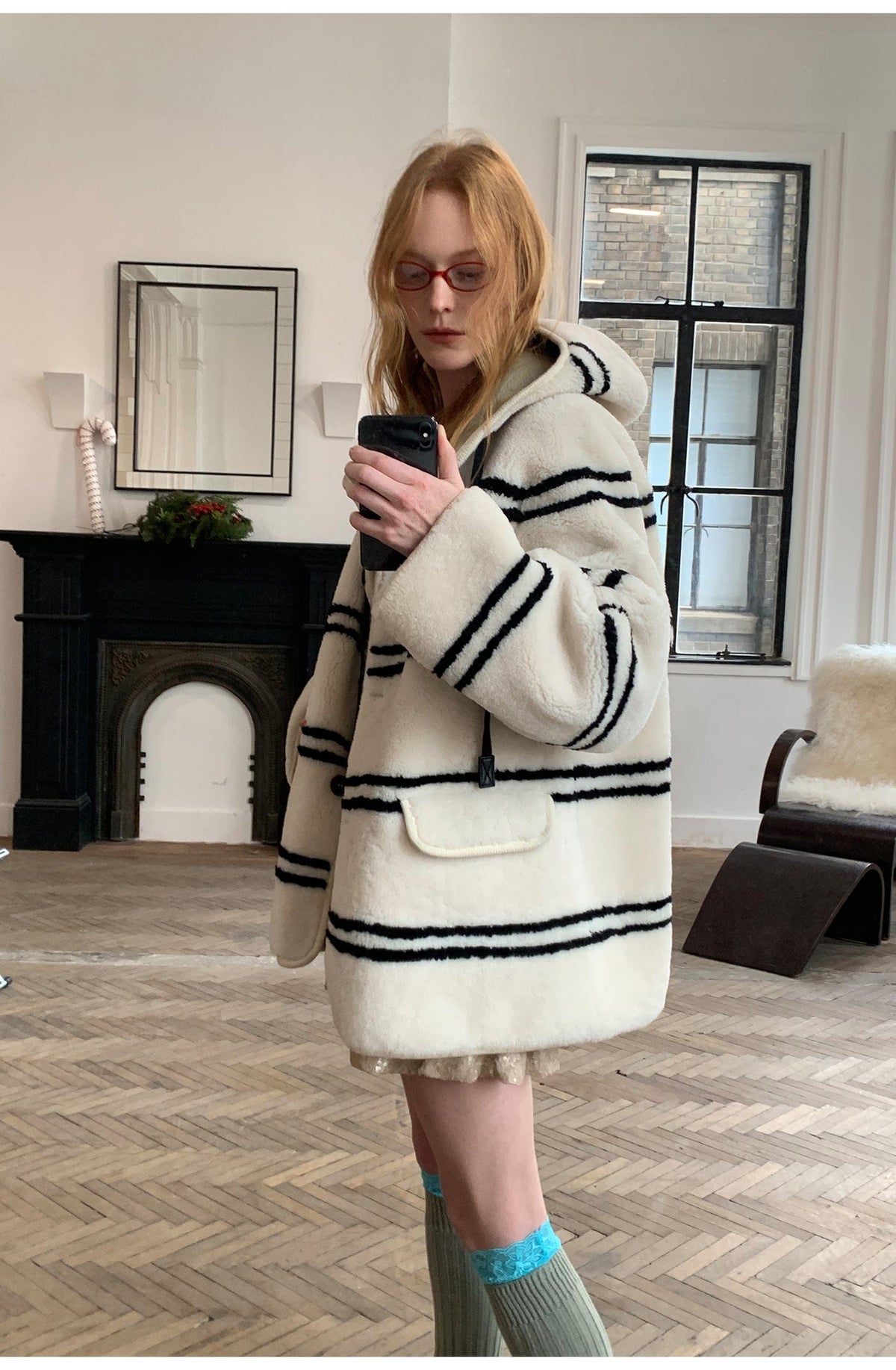 Fireladyfur Clothing Women's Fashion - Women's Clothing - Jackets & Coats - Real Fur Snowy New Year Merino Sheepskin Lamb Wool Striped Jacket