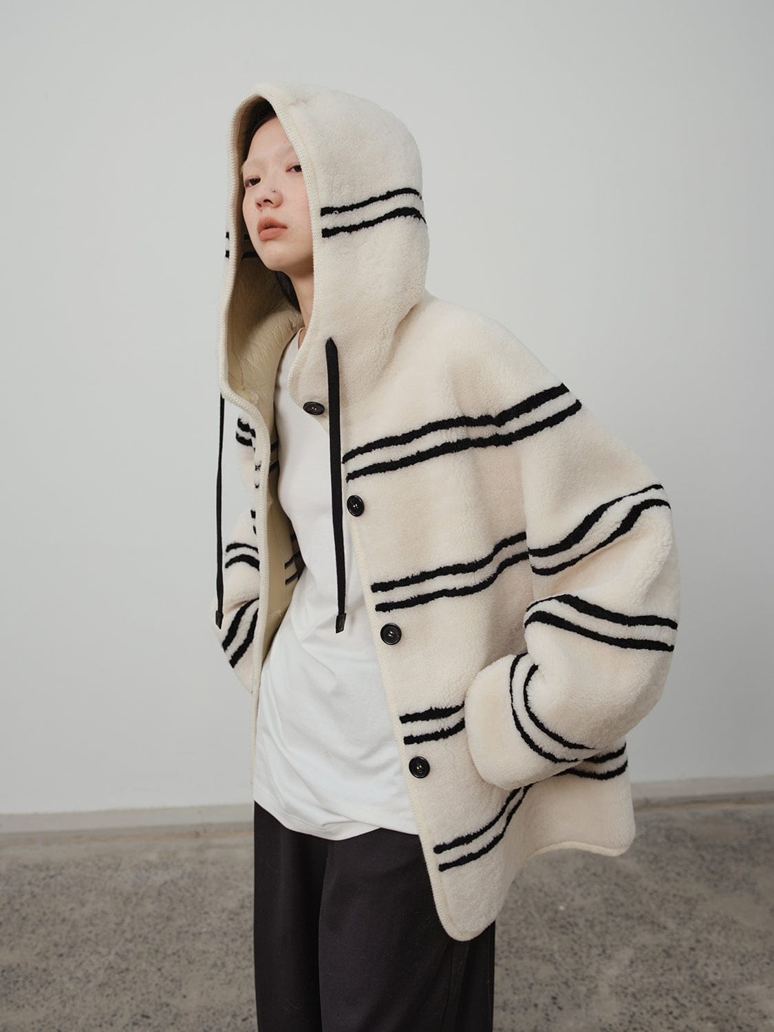 Fireladyfur Clothing Women's Fashion - Women's Clothing - Jackets & Coats - Real Fur Snowy New Year Merino Sheepskin Lamb Wool Striped Jacket
