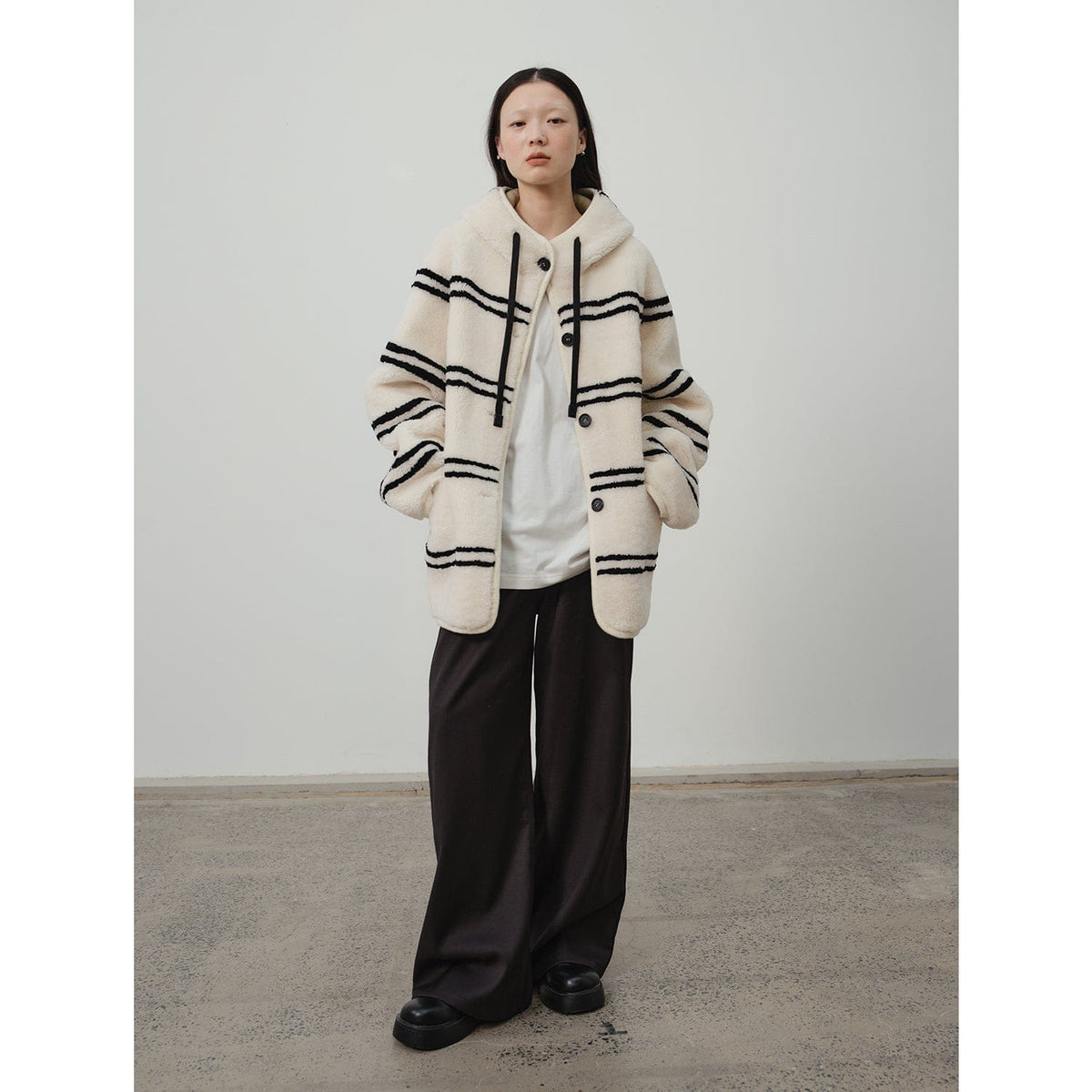 Fireladyfur Clothing Women's Fashion - Women's Clothing - Jackets & Coats - Real Fur Snowy New Year Merino Sheepskin Lamb Wool Striped Jacket
