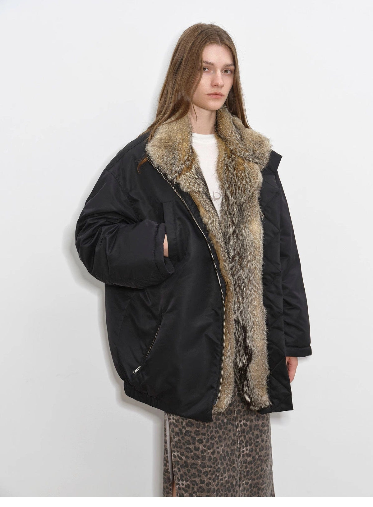 Fireladyfur Clothing Women's Fashion - Women's Clothing - Jackets & Coats - Real Fur Travel Notes Fashionable Warm and Fluffy Waterproof Outdoor Fox Fur Collar Removable Down Parka for Winter