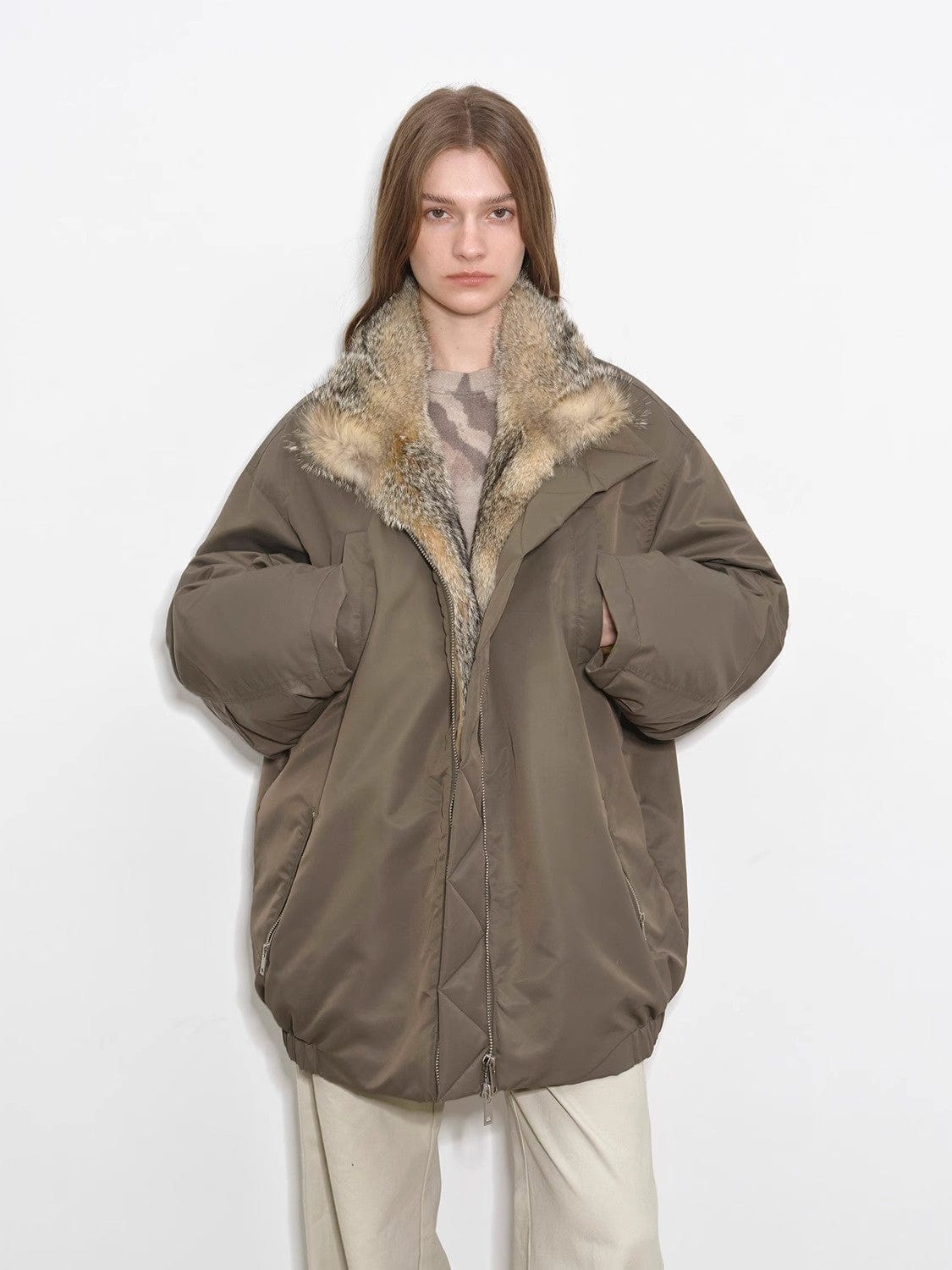 Fireladyfur Clothing Women's Fashion - Women's Clothing - Jackets & Coats - Real Fur Travel Notes Fashionable Warm and Fluffy Waterproof Outdoor Fox Fur Collar Removable Down Parka for Winter