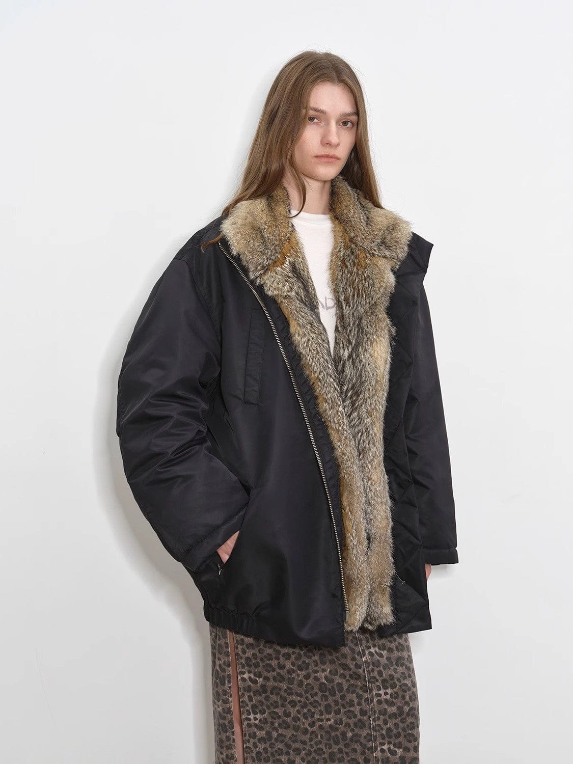 Fireladyfur Clothing Women's Fashion - Women's Clothing - Jackets & Coats - Real Fur Travel Notes Fashionable Warm and Fluffy Waterproof Outdoor Fox Fur Collar Removable Down Parka for Winter