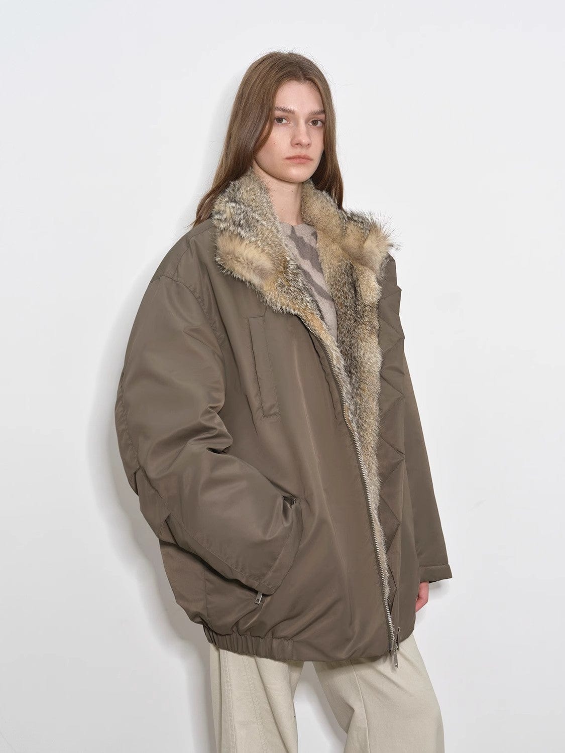 Fireladyfur Clothing Women's Fashion - Women's Clothing - Jackets & Coats - Real Fur Travel Notes Fashionable Warm and Fluffy Waterproof Outdoor Fox Fur Collar Removable Down Parka for Winter
