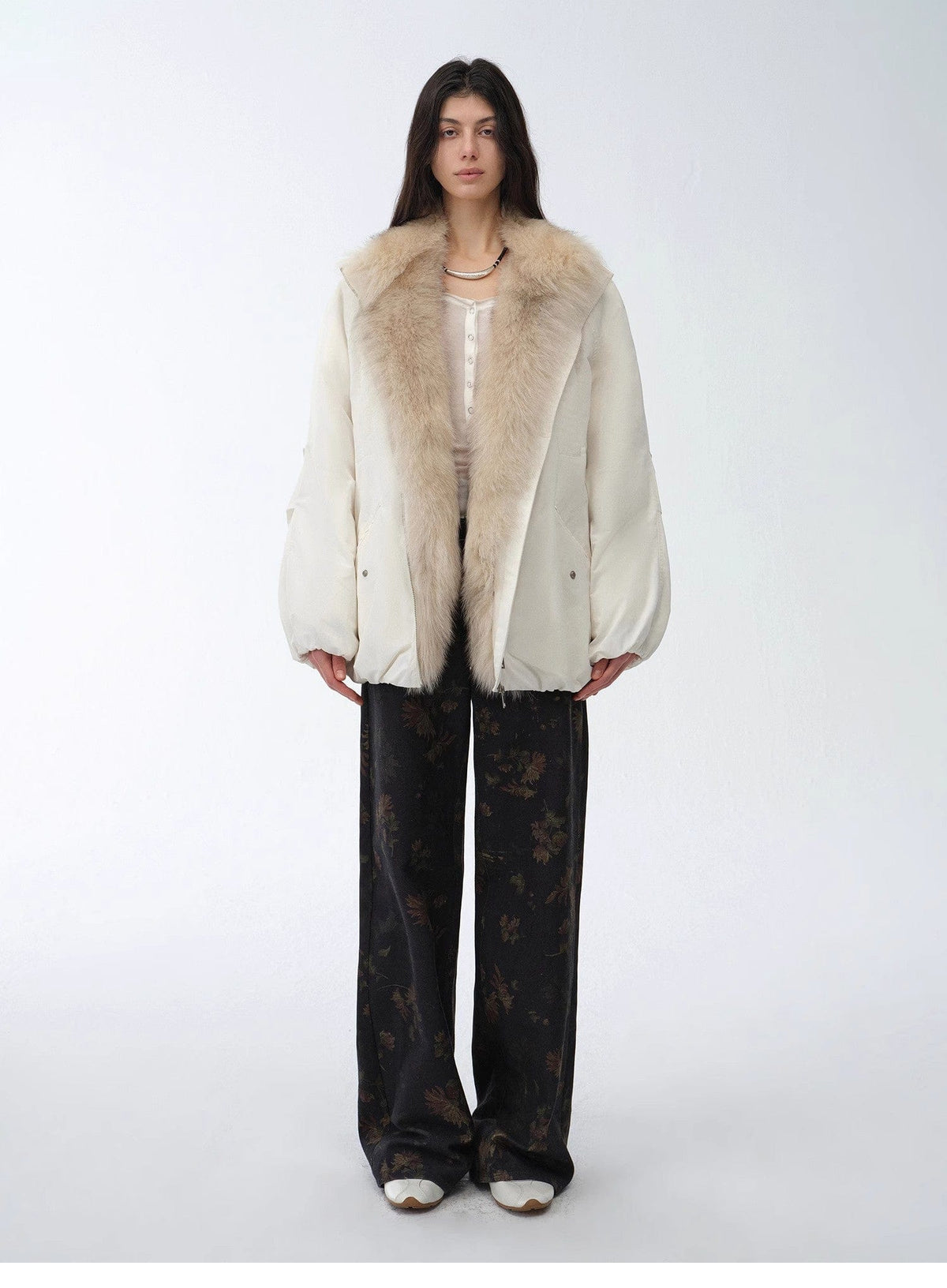 Fireladyfur Clothing Women's Fashion - Women's Clothing - Jackets & Coats - Real Fur "Warm Dialogue" Two-Tone Fox Fur Collar Detachable 90 Goose Down Jacket Mid-Length Down Parka