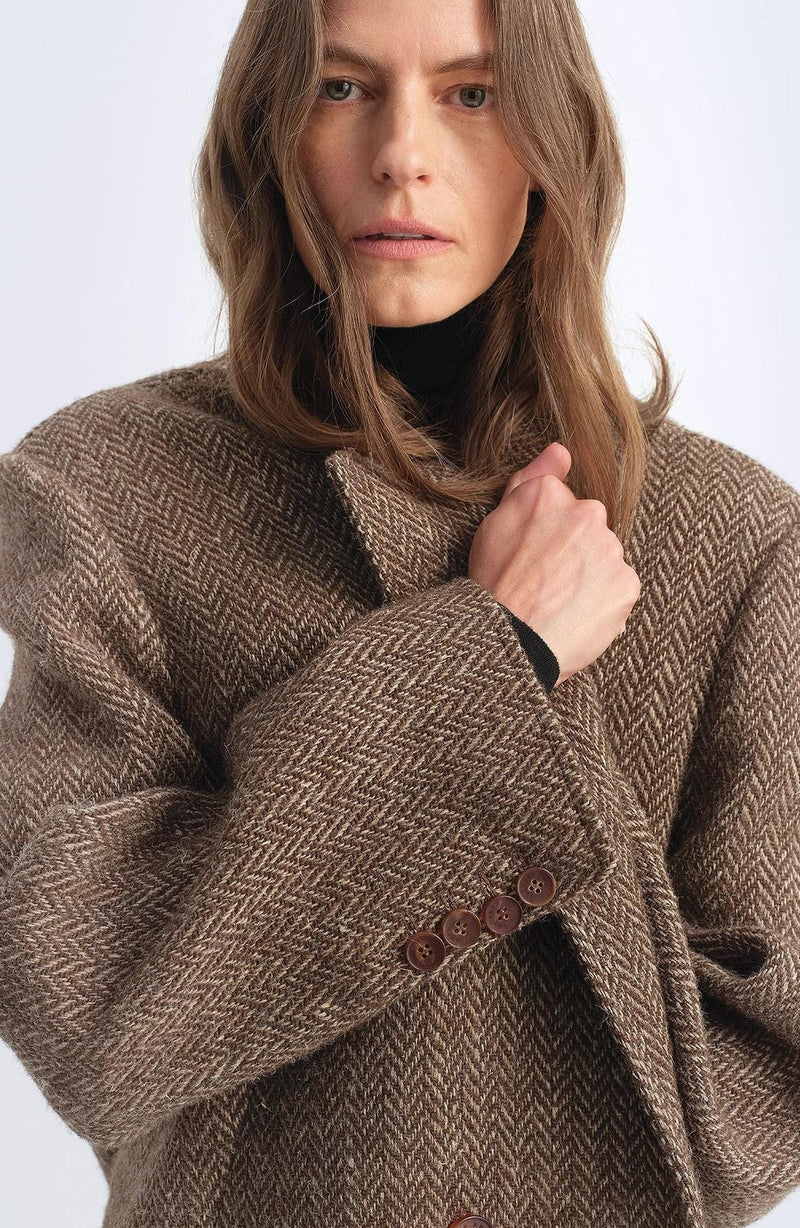 Fireladyfur Clothing Women's Fashion - Women's Clothing - Jackets & Coats - Wool & Blends "Desert City" Italian Imported Wool Blended Herringbone Pattern Woolen Coat for Women Autumn and Winter