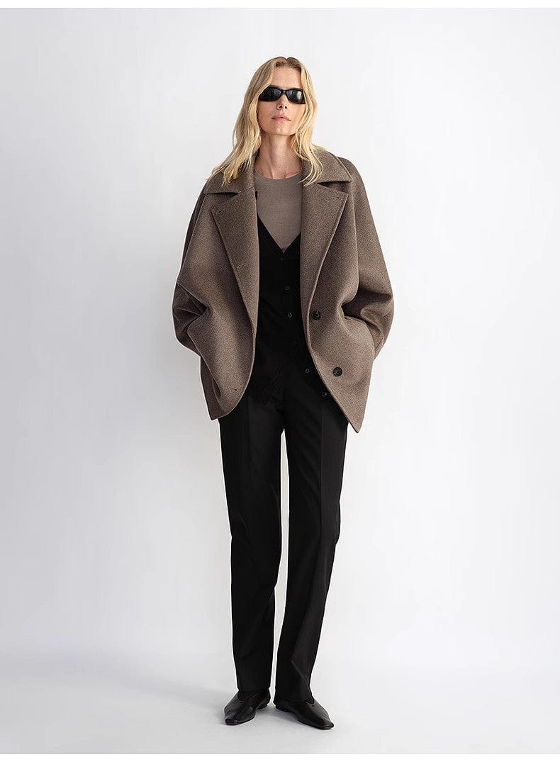 Fireladyfur Clothing Women's Fashion - Women's Clothing - Jackets & Coats - Wool & Blends "Fleeting Memories" Cashmere Sheep Wool Retro Loose Bat Sleeve Short Wool Coat