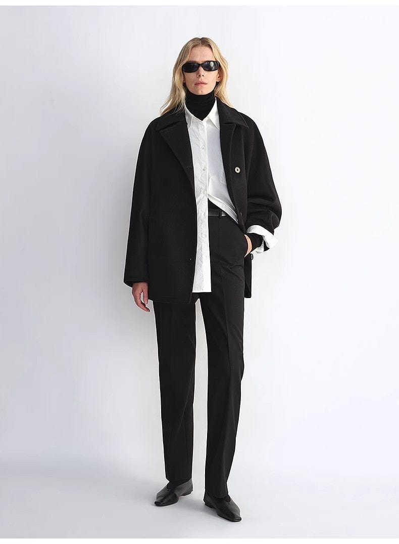 Fireladyfur Clothing Women's Fashion - Women's Clothing - Jackets & Coats - Wool & Blends "Fleeting Memories" Cashmere Sheep Wool Retro Loose Bat Sleeve Short Wool Coat