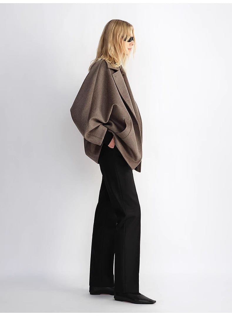 Fireladyfur Clothing Women's Fashion - Women's Clothing - Jackets & Coats - Wool & Blends "Fleeting Memories" Cashmere Sheep Wool Retro Loose Bat Sleeve Short Wool Coat