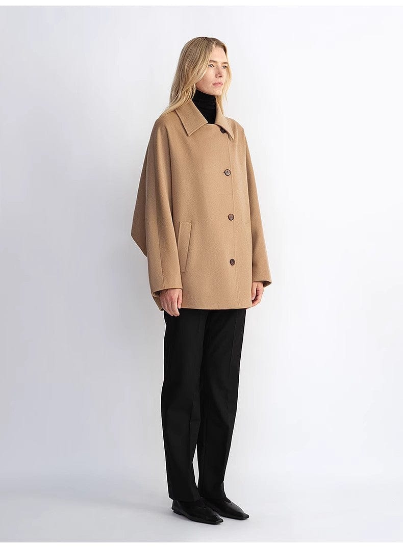 Fireladyfur Clothing Women's Fashion - Women's Clothing - Jackets & Coats - Wool & Blends "Fleeting Memories" Cashmere Sheep Wool Retro Loose Bat Sleeve Short Wool Coat