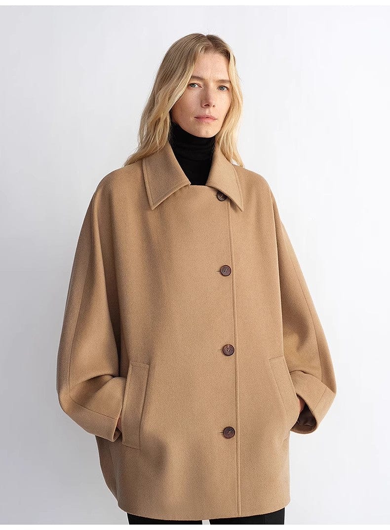 Fireladyfur Clothing Women's Fashion - Women's Clothing - Jackets & Coats - Wool & Blends "Fleeting Memories" Cashmere Sheep Wool Retro Loose Bat Sleeve Short Wool Coat