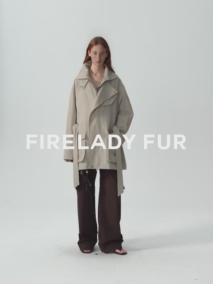 Fireladyfur Clothing Women's Fashion - Women's Clothing - Jackets & Coats - Wool & Blends "Flynn Magazine" Relaxed Gold Linen Blend Lace-Up Mid-Length Trench Coat Spring
