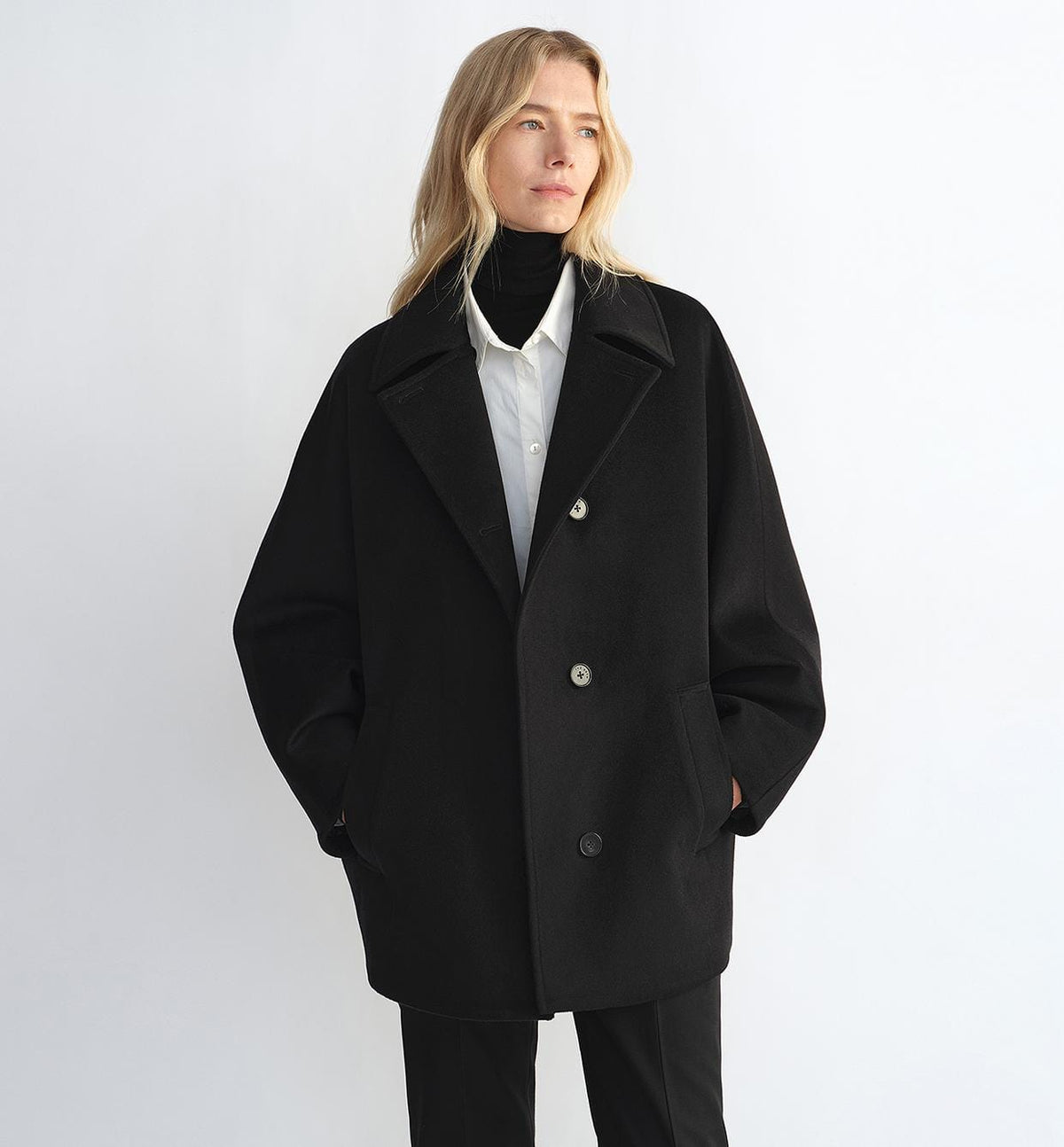 Fireladyfur Clothing Women's Fashion - Women's Clothing - Jackets & Coats - Wool & Blends S（4-6） / Black "Fleeting Memories" Cashmere Sheep Wool Retro Loose Bat Sleeve Short Wool Coat
