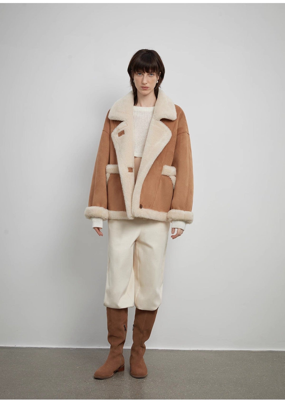 Fireladyfur Clothing Women's Fashion - Women's Clothing - Jackets & Coats - Wool & Blends “Shepherds” Lapel Biker Wind Wool Artificial Compound Suede Shearling Coat  Female