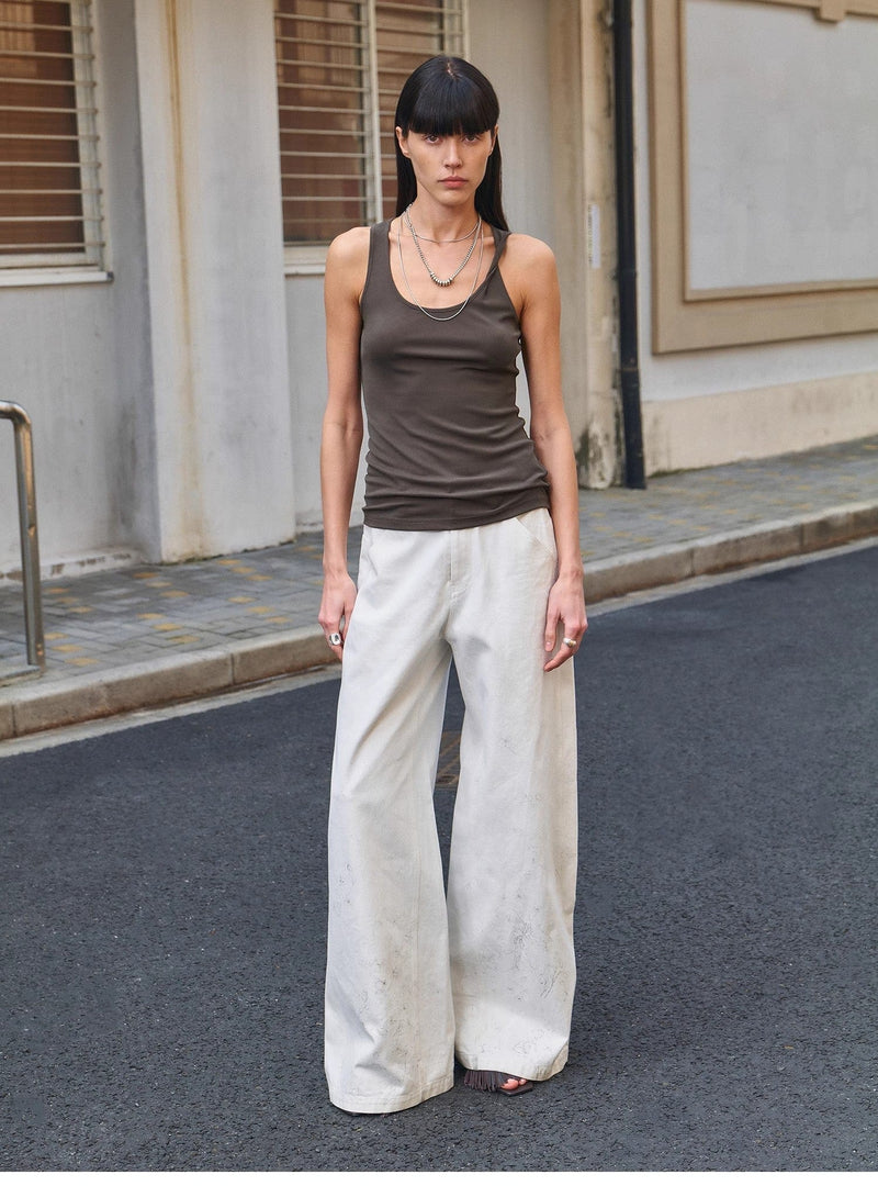 Fireladyfur Clothing Women's Fashion - Women's Clothing - Jeans - Straight Jeans "Simple White Draft" Hand-Painted Printed Slightly a Straight Jeans
