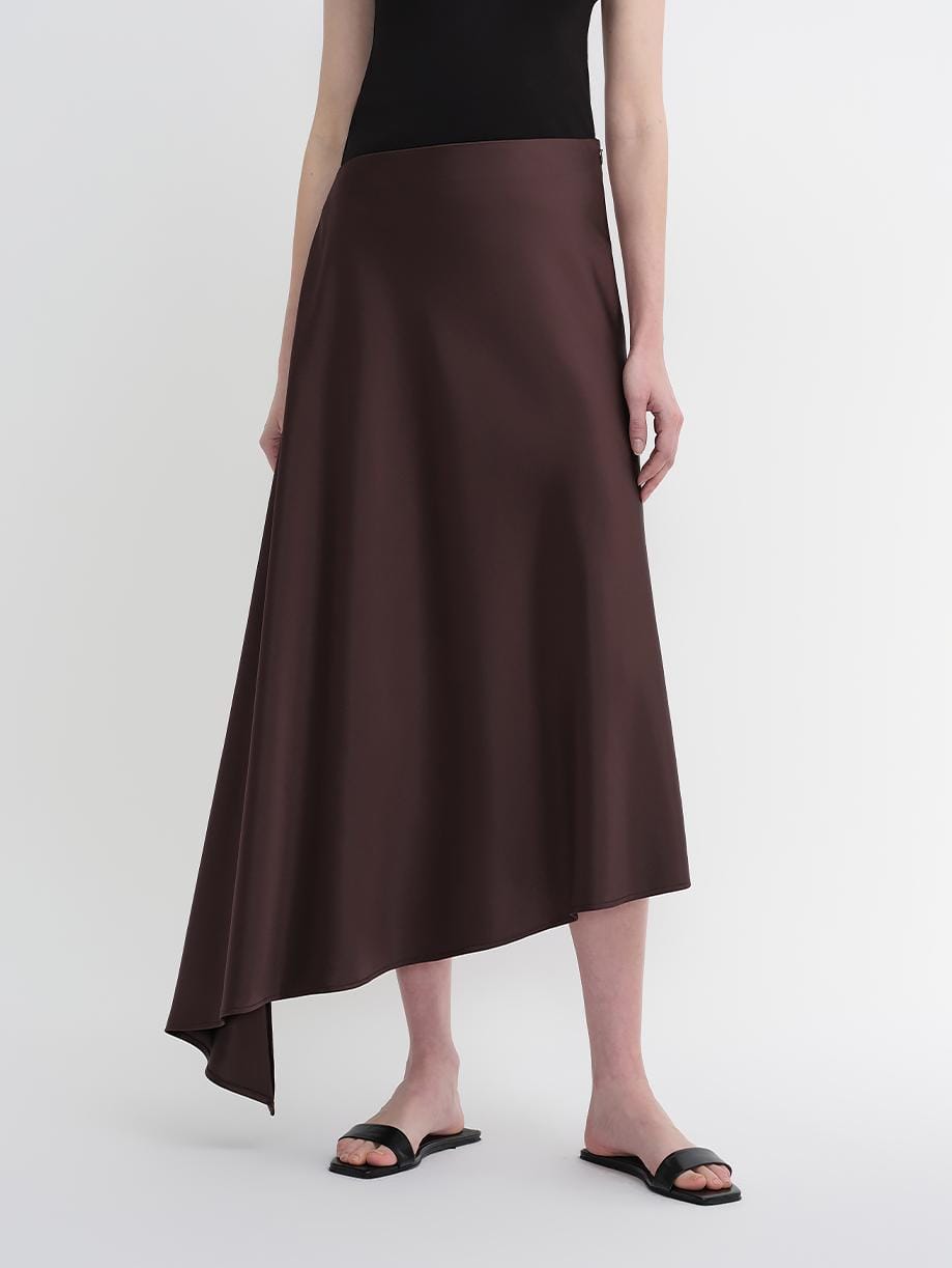 Fireladyfur Clothing Women's Fashion - Women's Clothing - Skirt - Asymmetrical skirt S（4-6） / Dark Brown Red Women's Acetate Fishtail Skirt