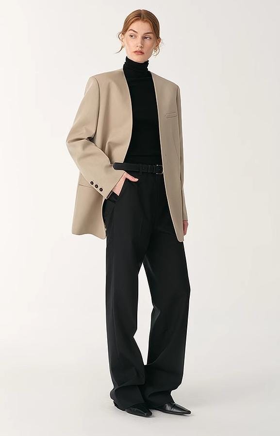 Fireladyfur Clothing Women's Fashion - Women's Clothing - Suits & Sets - Women's Sets Australian Merino Wool Classic Simple Collarless Deep V-Neck Suit
