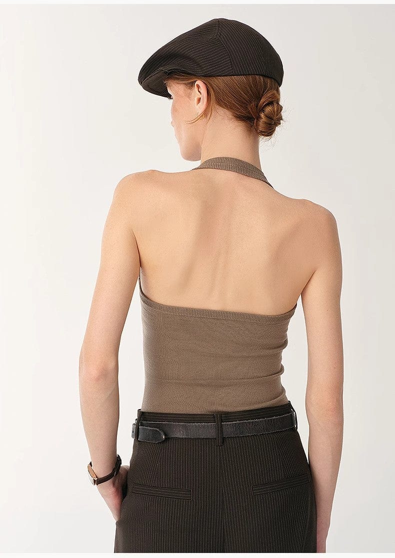 Fireladyfur Clothing Women's Fashion - Women's Clothing - Suits & Sets - Women's Sets German Yangzi 48S Machine Washable Wool All-Match Halter Neck Jumpsuit for Women