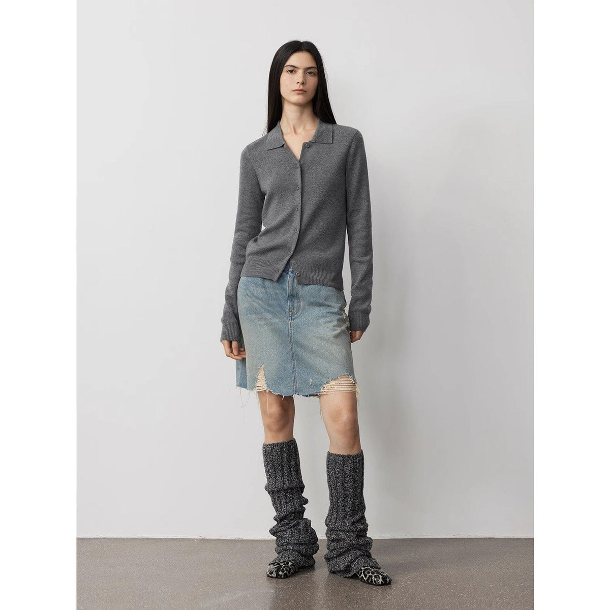 Fireladyfur Clothing Women's Fashion - Women's Clothing - Suits & Sets - Women's Sets "Lazy Urban" Yangtze Merino Wool Polo-Neck Cardigan Straight-Leg Knitted Pants Suit