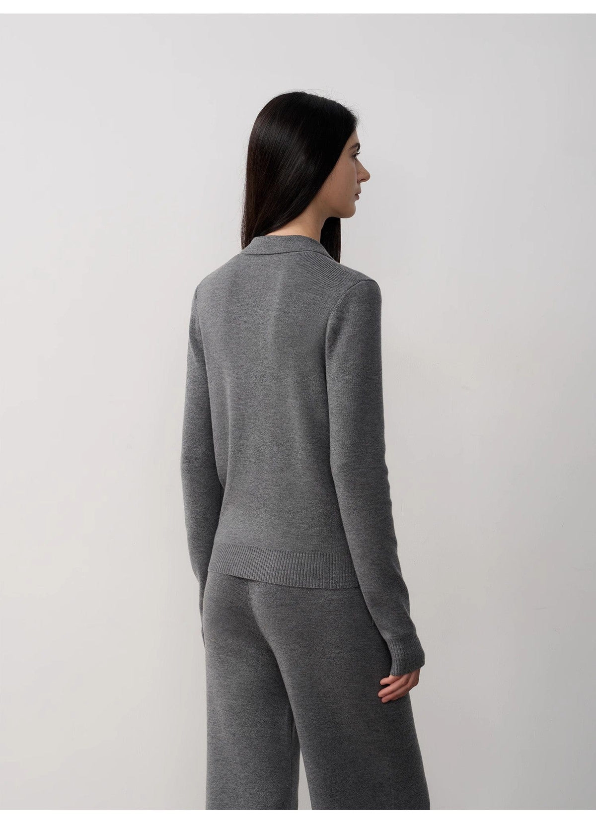 Fireladyfur Clothing Women's Fashion - Women's Clothing - Suits & Sets - Women's Sets "Lazy Urban" Yangtze Merino Wool Polo-Neck Cardigan Straight-Leg Knitted Pants Suit