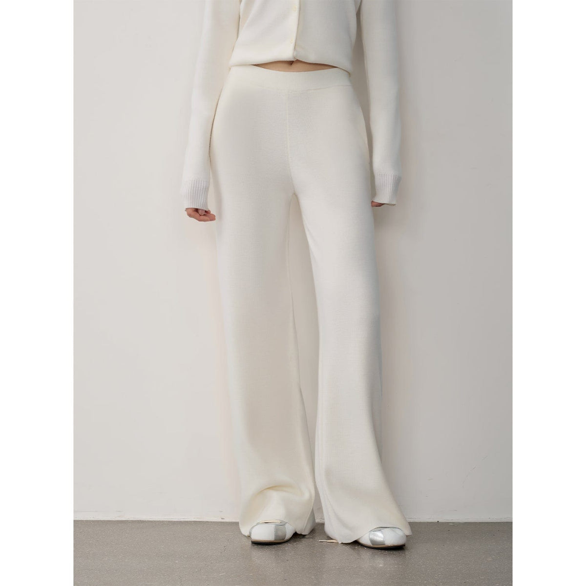 Fireladyfur Clothing Women's Fashion - Women's Clothing - Suits & Sets - Women's Sets S（4-6） / Off-White-Pants "Lazy Urban" Yangtze Merino Wool Polo-Neck Cardigan Straight-Leg Knitted Pants Suit