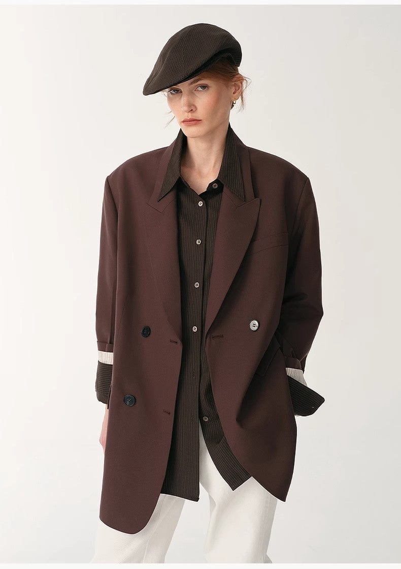 Fireladyfur Clothing Women's Fashion - Women's Clothing - Suits & Sets - Women's Sets Women's High-Density Fine Silk Wool Peaked Lapel Suit Jacket