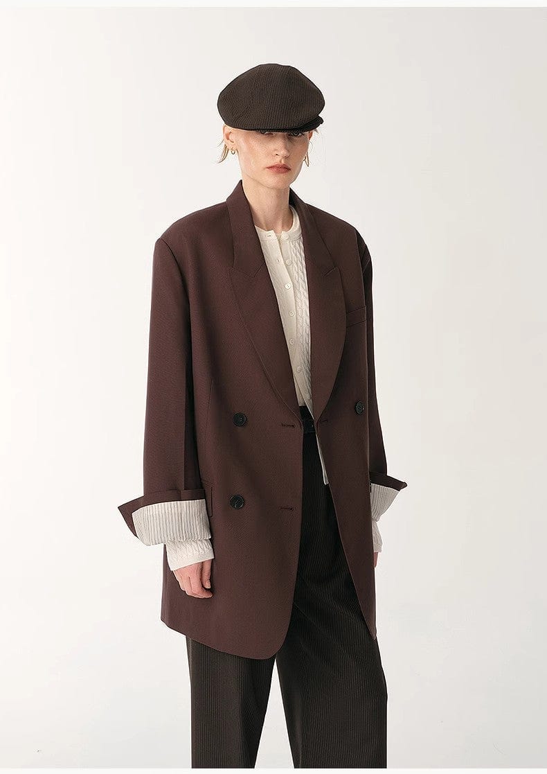 Fireladyfur Clothing Women's Fashion - Women's Clothing - Suits & Sets - Women's Sets Women's High-Density Fine Silk Wool Peaked Lapel Suit Jacket